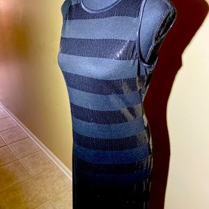 Vintage black and sequin long dress with tank top neckline